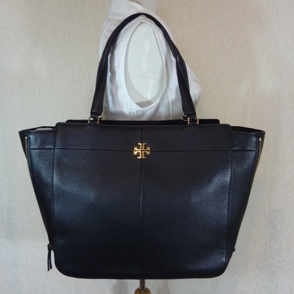 Tory Burch Black Pebbled Leather Ivy Side Zip Tote - Picture 1 of 12
